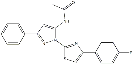 N-{1-[4-(4-FLUOROPHENYL)-1,3-THIAZOL-2-YL]-3-PHENYL-1H-PYRAZOL-5-YL}ACETAMIDE 结构式