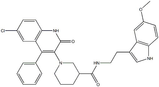 1-(6-CHLORO-2-OXO-4-PHENYL-1,2-DIHYDROQUINOLIN-3-YL)-N-(2-(5-METHOXY-1H-INDOL-3-YL)ETHYL)PIPERIDINE-3-CARBOXAMIDE 结构式