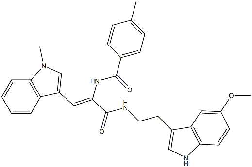 (Z)-N-(3-(2-(5-METHOXY-1H-INDOL-3-YL)ETHYLAMINO)-1-(1-METHYL-1H-INDOL-3-YL)-3-OXOPROP-1-EN-2-YL)-4-METHYLBENZAMIDE 结构式