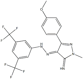 (4E)-5-IMINO-3-(4-METHOXYPHENYL)-1-METHYL-1,5-DIHYDRO-4H-PYRAZOL-4-ONE [3,5-BIS(TRIFLUOROMETHYL)PHENYL]HYDRAZONE 结构式