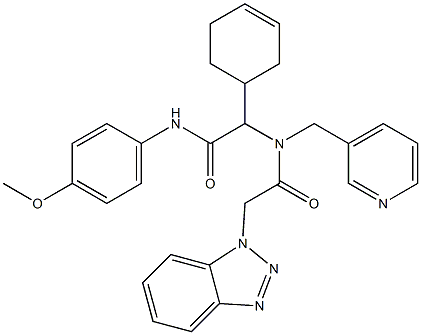 2-(2-(1H-BENZO[D][1,2,3]TRIAZOL-1-YL)-N-(PYRIDIN-3-YLMETHYL)ACETAMIDO)-2-(CYCLOHEX-3-ENYL)-N-(4-METHOXYPHENYL)ACETAMIDE 结构式