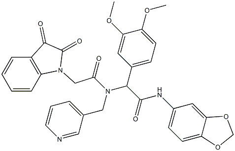 N-(BENZO[D][1,3]DIOXOL-5-YL)-2-(3,4-DIMETHOXYPHENYL)-2-(2-(2,3-DIOXOINDOLIN-1-YL)-N-(PYRIDIN-3-YLMETHYL)ACETAMIDO)ACETAMIDE 结构式