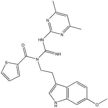 N-(4,6-DIMETHYL-2-PYRIMIDINYL)-N'-[2-(6-METHOXY-1H-INDOL-3-YL)ETHYL]-N'-(2-THIENYLCARBONYL)GUANIDINE 结构式