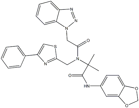 2-(2-(1H-BENZO[D][1,2,3]TRIAZOL-1-YL)-N-((4-PHENYLTHIAZOL-2-YL)METHYL)ACETAMIDO)-N-(BENZO[D][1,3]DIOXOL-5-YL)-2-METHYLPROPANAMIDE 结构式