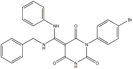 (Z)-5-((BENZYLAMINO)(PHENYLAMINO)METHYLENE)-1-(4-BROMOPHENYL)PYRIMIDINE-2,4,6(1H,3H,5H)-TRIONE 结构式
