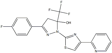 3-(4-FLUOROPHENYL)-1-(4-PYRIDIN-2-YL-1,3-THIAZOL-2-YL)-5-(TRIFLUOROMETHYL)-4,5-DIHYDRO-1H-PYRAZOL-5-OL 结构式