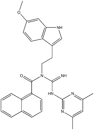 N-(4,6-DIMETHYL-2-PYRIMIDINYL)-N'-[2-(6-METHOXY-1H-INDOL-3-YL)ETHYL]-N'-(1-NAPHTHOYL)GUANIDINE 结构式