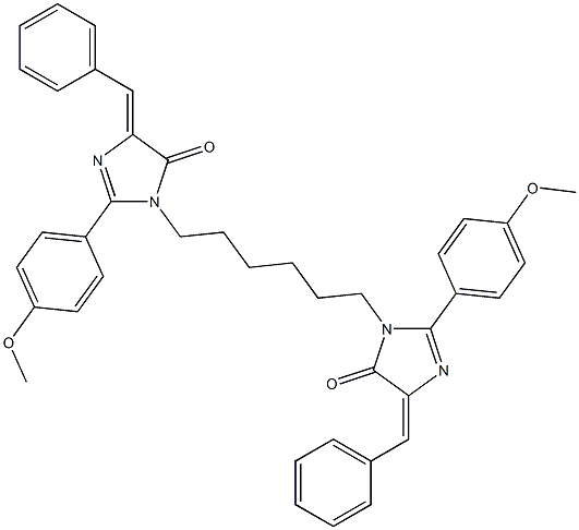 (Z)-4-BENZYLIDENE-1-(6-((E)-4-BENZYLIDENE-2-(4-METHOXYPHENYL)-5-OXO-4,5-DIHYDROIMIDAZOL-1-YL)HEXYL)-2-(4-METHOXYPHENYL)-1H-IMIDAZOL-5(4H)-ONE 结构式