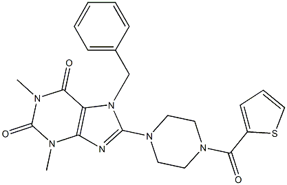 7-BENZYL-1,3-DIMETHYL-8-[4-(THIEN-2-YLCARBONYL)PIPERAZIN-1-YL]-3,7-DIHYDRO-1H-PURINE-2,6-DIONE 结构式