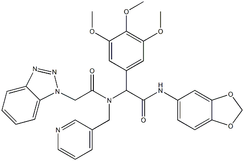2-(2-(1H-BENZO[D][1,2,3]TRIAZOL-1-YL)-N-(PYRIDIN-3-YLMETHYL)ACETAMIDO)-N-(BENZO[D][1,3]DIOXOL-5-YL)-2-(3,4,5-TRIMETHOXYPHENYL)ACETAMIDE 结构式