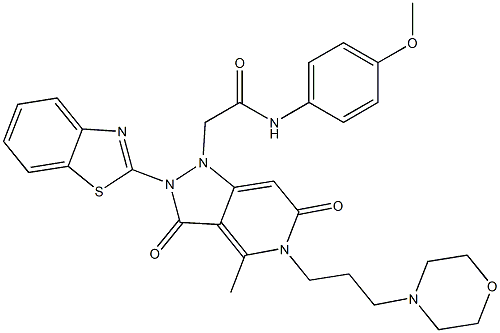 2-(2-(Benzo[d]thiazol-2-yl)-4-methyl-5-(3-morpholinopropyl)-3,6-dioxo-2,3,5,6-tetrahydropyrazolo[4,3-c]pyridin-1-yl)-N-(4-methoxyphenyl)acetamide 结构式
