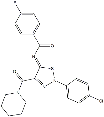 N-[(5Z)-2-(4-CHLOROPHENYL)-4-(PIPERIDIN-1-YLCARBONYL)-1,2,3-THIADIAZOL-5(2H)-YLIDENE]-4-FLUOROBENZAMIDE 结构式