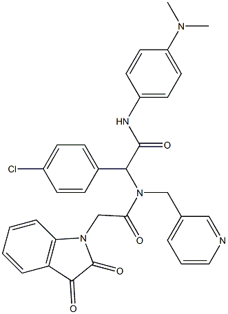2-(4-CHLOROPHENYL)-N-(4-(DIMETHYLAMINO)PHENYL)-2-(2-(2,3-DIOXOINDOLIN-1-YL)-N-(PYRIDIN-3-YLMETHYL)ACETAMIDO)ACETAMIDE 结构式