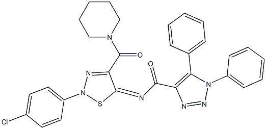 (Z)-N-(2-(4-CHLOROPHENYL)-4-(PIPERIDINE-1-CARBONYL)-1,2,3-THIADIAZOL-5(2H)-YLIDENE)-1,5-DIPHENYL-1H-1,2,3-TRIAZOLE-4-CARBOXAMIDE 结构式