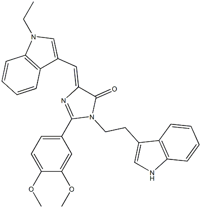 (Z)-1-(2-(1H-INDOL-3-YL)ETHYL)-2-(3,4-DIMETHOXYPHENYL)-4-((1-ETHYL-1H-INDOL-3-YL)METHYLENE)-1H-IMIDAZOL-5(4H)-ONE 结构式