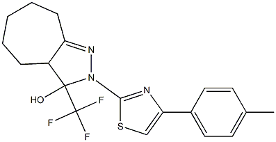 2-[4-(4-Methylphenyl)-1,3-thiazol-2-yl]-3-(trifluoromethyl)-2,3,3a,4,5,6,7,8-octahydrocyclohepta[c]pyrazol-3-ol 结构式