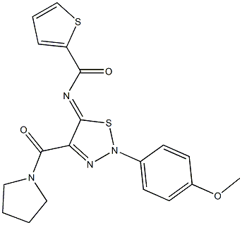 N-[(5Z)-2-(4-METHOXYPHENYL)-4-(PYRROLIDIN-1-YLCARBONYL)-1,2,3-THIADIAZOL-5(2H)-YLIDENE]THIOPHENE-2-CARBOXAMIDE 结构式