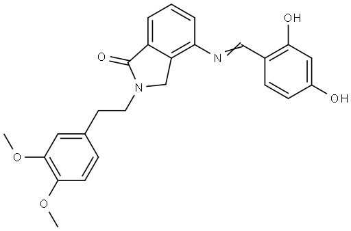 4-([(E)-(2,4-Dihydroxyphenyl)methylidene]amino)-2-(3,4-dimethoxyphenethyl)-1-isoindolinone 结构式