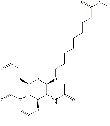 8-METHOXYCARBONYLOCT-1-YL 2-ACETAMIDO-3,4,6-TRI-O-ACETYL-2-DEOXY-BETA-D-GLUCOPYRANOSIDE 结构式