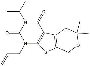 1-Allyl-3-isopropyl-6,6-dimethyl-1,5,6,8-tetrahydro-2H-pyrano[4',3':4,5]thieno[2,3-d]pyrimidine-2,4(3H)-dione 结构式