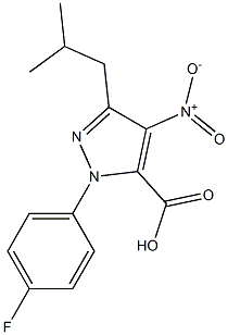 1-(4-FLUOROPHENYL)-3-(2-METHYLPROPYL)-4-NITRO-1H-PYRAZOLE-5-CARBOXYLIC ACID 结构式