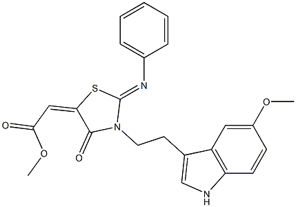 METHYL 2-[3-[2-(5-METHOXY-1H-INDOL-3-YL)ETHYL]-4-OXO-2-(PHENYLIMINO)-1,3-THIAZOLIDIN-5-YLIDENE]ACETATE 结构式