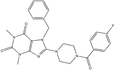 8-(4-(4-FLUOROBENZOYL)PIPERAZIN-1-YL)-7-BENZYL-1,3-DIMETHYL-3,7-DIHYDRO-1H-PURINE-2,6-DIONE 结构式