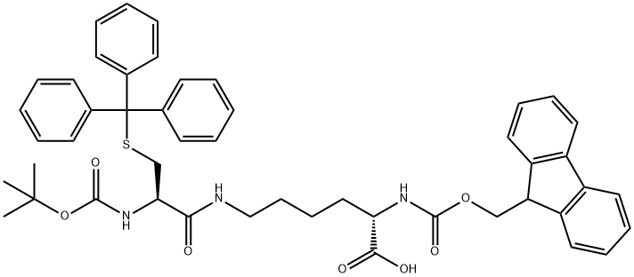 N6-[N-[叔丁氧羰基]-S-(三苯基甲基)-L-半胱氨酰]-N2-[芴甲氧羰基]-L-赖氨酸 结构式