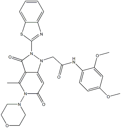 2-(2-(BENZO[D]THIAZOL-2-YL)-4-METHYL-5-MORPHOLINO-3,6-DIOXO-2,3,5,6-TETRAHYDROPYRAZOLO[4,3-C]PYRIDIN-1-YL)-N-(2,4-DIMETHOXYPHENYL)ACETAMIDE 结构式