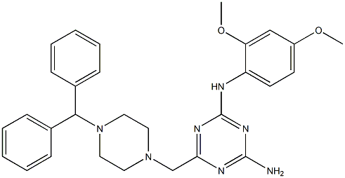 6-((4-Benzhydrylpiperazin-1-yl)methyl)-N2-(2,4-dimethoxyphenyl)-1,3,5-triazine-2,4-diamine 结构式