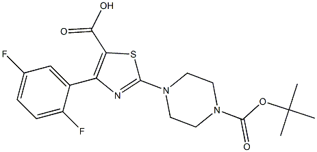 2-(4-(TERT-BUTOXYCARBONYL)PIPERAZIN-1-YL)-4-(2,5-DIFLUOROPHENYL)THIAZOLE-5-CARBOXYLIC ACID 结构式