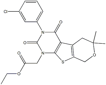 ETHYL 2-[3-(3-CHLOROPHENYL)-6,6-DIMETHYL-2,4-DIOXO-3,4,5,8-TETRAHYDRO-2H-PYRANO[4',3':4,5]THIENO[2,3-D]PYRIMIDIN-1(6H)-YL]ACETATE 结构式