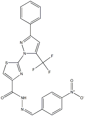 N'-[(1Z)-(4-NITROPHENYL)METHYLENE]-2-[3-PHENYL-5-(TRIFLUOROMETHYL)-1H-PYRAZOL-1-YL]-1,3-THIAZOLE-4-CARBOHYDRAZIDE 结构式