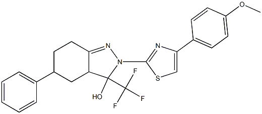 2-(4-(4-METHOXYPHENYL)THIAZOL-2-YL)-5-PHENYL-3-(TRIFLUOROMETHYL)-3,3A,4,5,6,7-HEXAHYDRO-2H-INDAZOL-3-OL 结构式