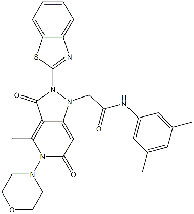 2-(2-(BENZO[D]THIAZOL-2-YL)-4-METHYL-5-MORPHOLINO-3,6-DIOXO-2,3,5,6-TETRAHYDROPYRAZOLO[4,3-C]PYRIDIN-1-YL)-N-(3,5-DIMETHYLPHENYL)ACETAMIDE 结构式