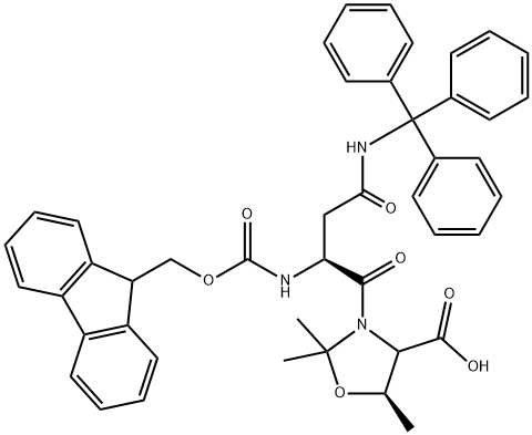 (5R)-3-[(2S)-2-[[芴甲氧羰基]氨基]-1,4-二氧代-4-[(三苯基甲基)氨基]丁基]-2,2,5-三甲基-4-恶唑烷羧酸 结构式