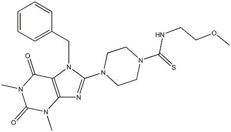 4-(1,3-DIMETHYL-7-BENZYL-2,6-DIOXO-2,3,6,7-TETRAHYDRO-1H-PURIN-8-YL)-N-(2-METHOXYETHYL)PIPERAZINE-1-CARBOTHIOAMIDE 结构式