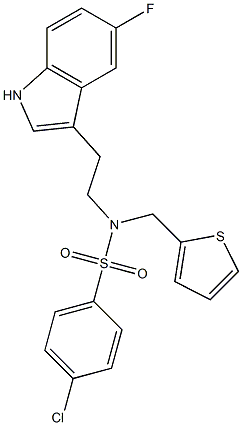 4-CHLORO-N-[2-(5-FLUORO-1H-INDOL-3-YL)ETHYL]-N-(THIEN-2-YLMETHYL)BENZENESULFONAMIDE 结构式