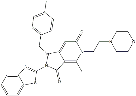 2-(BENZO[D]THIAZOL-2-YL)-4-METHYL-1-(4-METHYLBENZYL)-5-(2-MORPHOLINOETHYL)-1,2-DIHYDRO-5H-PYRAZOLO[4,3-C]PYRIDINE-3,6-DIONE 结构式