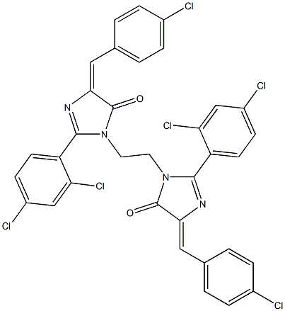 (E)-4-(4-CHLOROBENZYLIDENE)-1-(2-((Z)-4-(4-CHLOROBENZYLIDENE)-2-(2,4-DICHLOROPHENYL)-5-OXO-4,5-DIHYDROIMIDAZOL-1-YL)ETHYL)-2-(2,4-DICHLOROPHENYL)-1H-IMIDAZOL-5(4H)-ONE 结构式