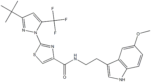 2-[3-(TERT-BUTYL)-5-(TRIFLUOROMETHYL)-1H-PYRAZOL-1-YL]-N-[2-(5-METHOXY-1H-INDOL-3-YL)ETHYL]-1,3-THIAZOLE-4-CARBOXAMIDE 结构式