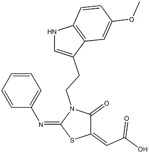 (2E)-[(2E)-3-[2-(5-METHOXY-1H-INDOL-3-YL)ETHYL]-4-OXO-2-(PHENYLIMINO)-1,3-THIAZOLIDIN-5-YLIDENE]ACETIC ACID 结构式