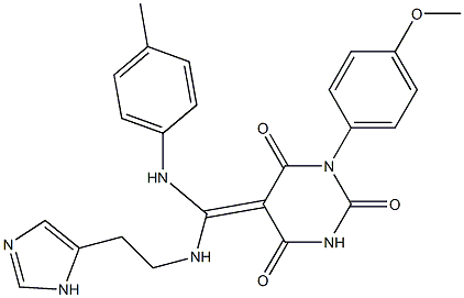 (5Z)-5-{{[2-(1H-Imidazol-5-yl)ethyl]amino}[(4-methylphenyl)amino]methylene}-1-(4-methoxyphenyl)pyrimidine-2,4,6(1H,3H,5H)-trione 结构式
