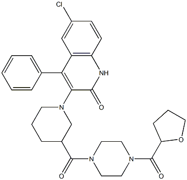 6-Chloro-4-phenyl-3-(3-(4-(tetrahydrofuran-2-carbonyl)piperazine-1-carbonyl)piperidin-1-yl)quinolin-2(1H)-one 结构式