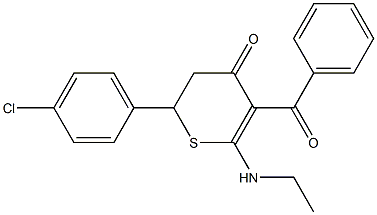 5-Benzoyl-2-(4-chlorophenyl)-6-ethylamino-2,3-dihydrothiopyran-4-one 结构式