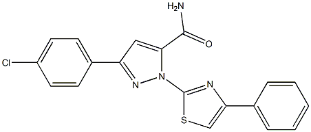 3-(4-CHLOROPHENYL)-1-(4-PHENYL-1,3-THIAZOL-2-YL)-1H-PYRAZOL-5-YLFORMAMIDE 结构式