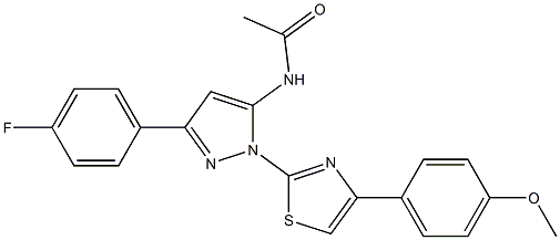 N-{3-(4-FLUOROPHENYL)-1-[4-(4-METHOXYPHENYL)-1,3-THIAZOL-2-YL]-1H-PYRAZOL-5-YL}ACETAMIDE 结构式