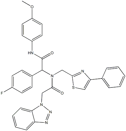 2-(2-(1H-BENZO[D][1,2,3]TRIAZOL-1-YL)-N-((4-PHENYLTHIAZOL-2-YL)METHYL)ACETAMIDO)-2-(4-FLUOROPHENYL)-N-(4-METHOXYPHENYL)ACETAMIDE 结构式