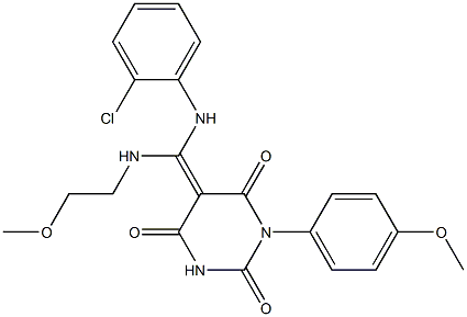 (Z)-5-((2-CHLOROPHENYLAMINO)(2-METHOXYETHYLAMINO)METHYLENE)-1-(4-METHOXYPHENYL)PYRIMIDINE-2,4,6(1H,3H,5H)-TRIONE 结构式
