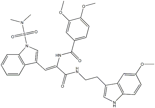 (Z)-N-(1-(1-(N,N-DIMETHYLSULFAMOYL)-1H-INDOL-3-YL)-3-(2-(5-METHOXY-1H-INDOL-3-YL)ETHYLAMINO)-3-OXOPROP-1-EN-2-YL)-3,4-DIMETHOXYBENZAMIDE 结构式